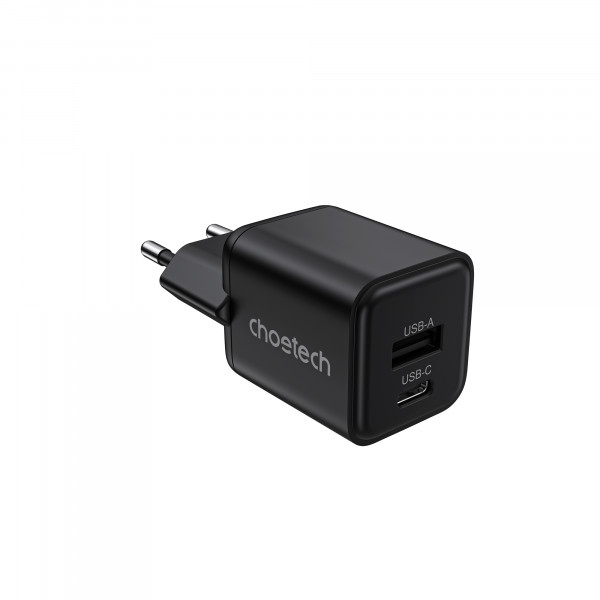 Мережевий зарядний пристрій Choetech (USB-C+USB-A) Black (PD5012-EU-BK)