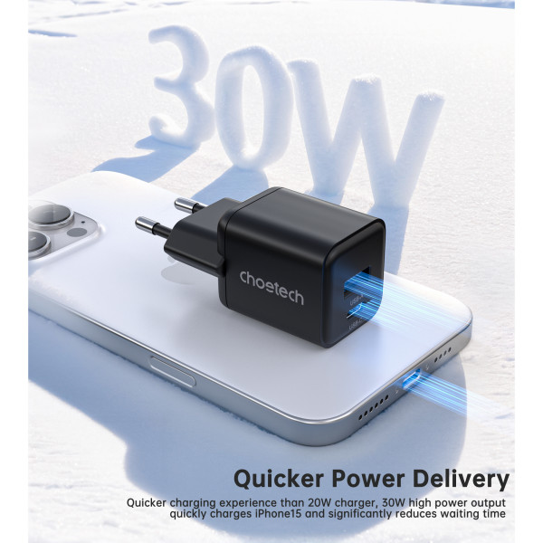 Мережевий зарядний пристрій Choetech (USB-C+USB-A) Black (PD5012-EU-BK)