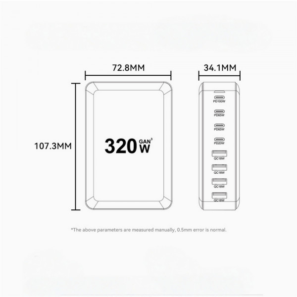 Мережевий зарядний пристрій Essager Engine 320W 4xUSB-C+4xUSB-A Black (EZC320W-QJB0G-Z)