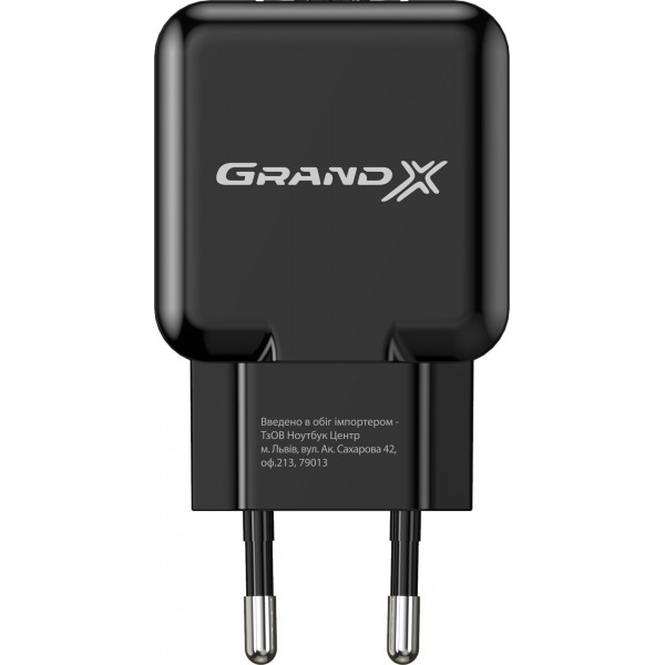 Мережевий зарядний пристрій Grand-X (1xUSB 5В/2.1А) Black (CH-03B)