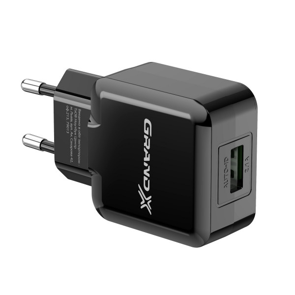 Мережевий зарядний пристрій Grand-X (1xUSB 5В/2.1А) Black (CH-03B)