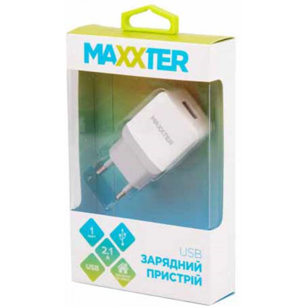 Мережевий зарядний пристрій Maxxter (1USBx2.1A) White (UC-24A)
