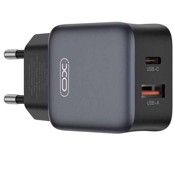 Мережевий зарядний пристрій XO L156 (1USB-С, 1USB, 3А) PD, QC 3.0 Black (L156.black)