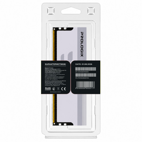 Модуль пам`ятi DDR4 16GB/3200 Prologix Onyx White (PRO16GB3200YW4)