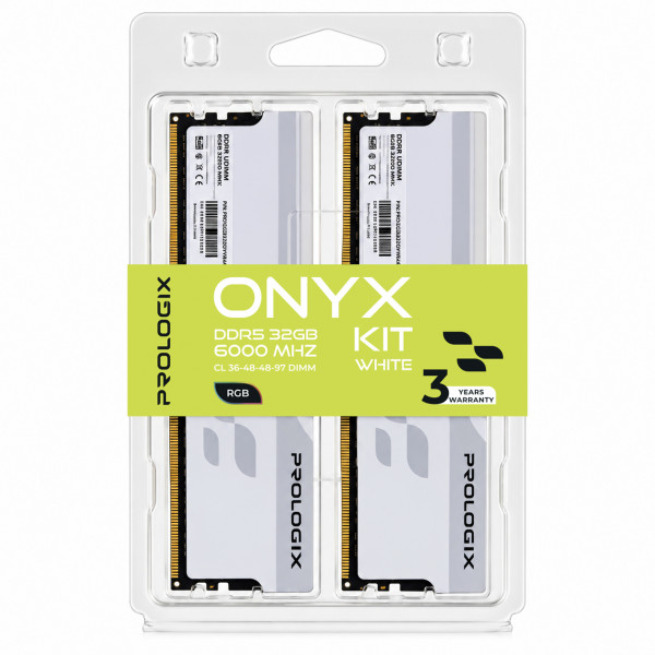 Модуль пам`ятi DDR5 2x16GB/6000 Prologix Onyx White RGB (PRO32GB6000YWR5K)
