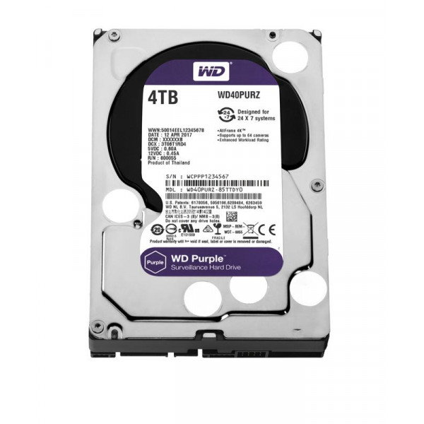 Накопичувач HDD SATA 4.0TB WD Purple 5400rpm 64MB (WD40PURZ)