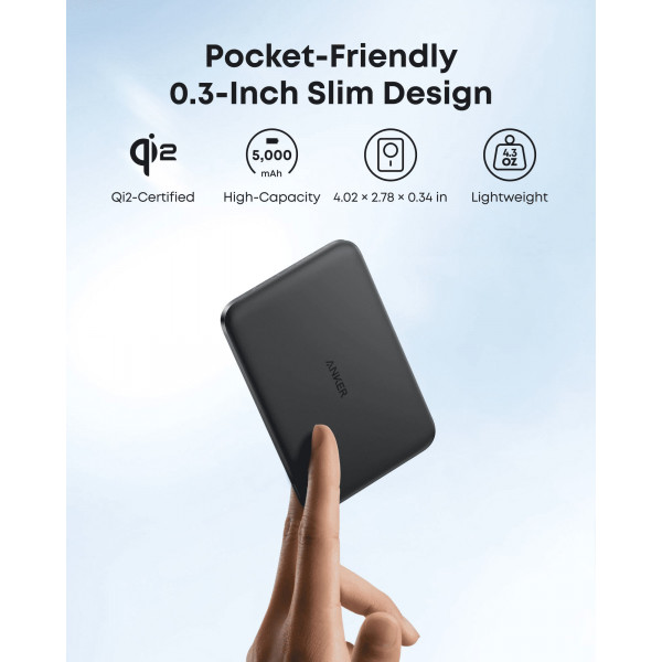 Універсальна мобільна батарея Anker Nano MagGo Slim 5000mAh 20W Black (A1665H11)