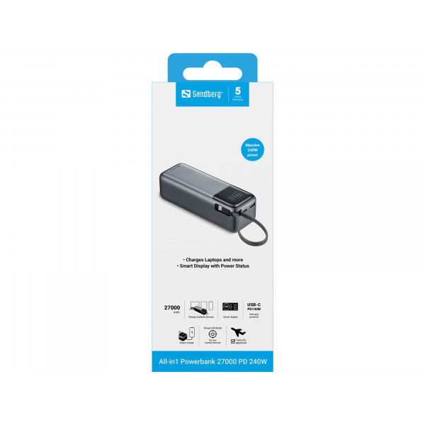 Універсальна мобільна батарея Sandberg All-in1 27000mAh PD 240W Grey (421-31)