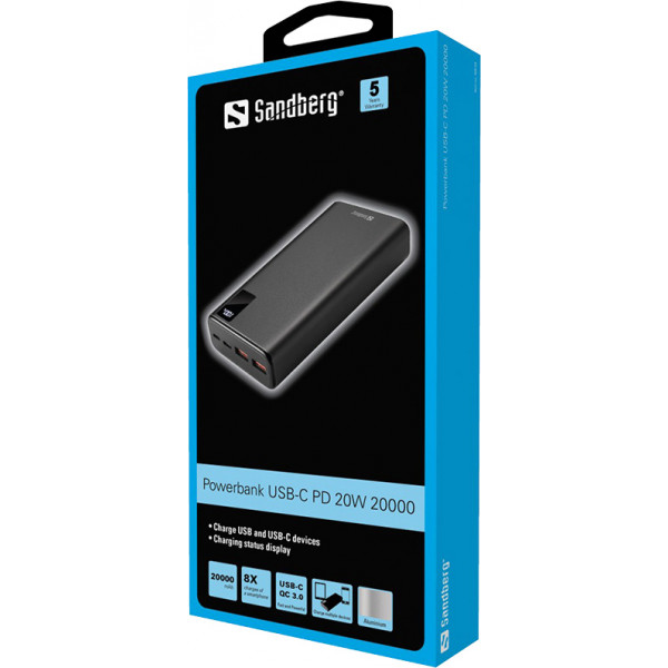Універсальна мобільна батарея Sandberg Powerbank 20000mAh PD 20W Black (420-59)