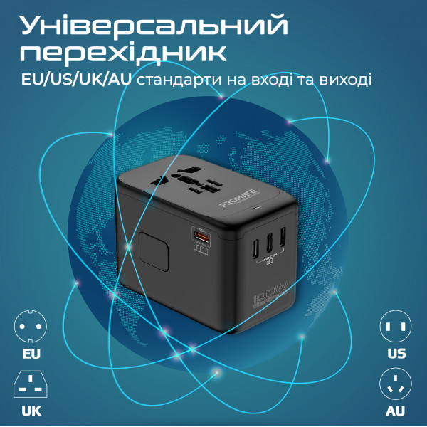 Зарядний пристрій Promate TripMate-GaN100 100W Black