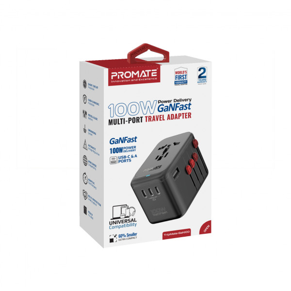 Зарядний пристрій Promate TripMate-GaN100 100W Black