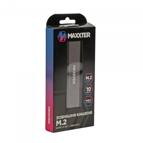 Зовнішня кишеня Maxxter M.2 NVMe PCIe, USB 3.1 Type-C Gen2, Metal, Black (EHDE-2280S-02)
