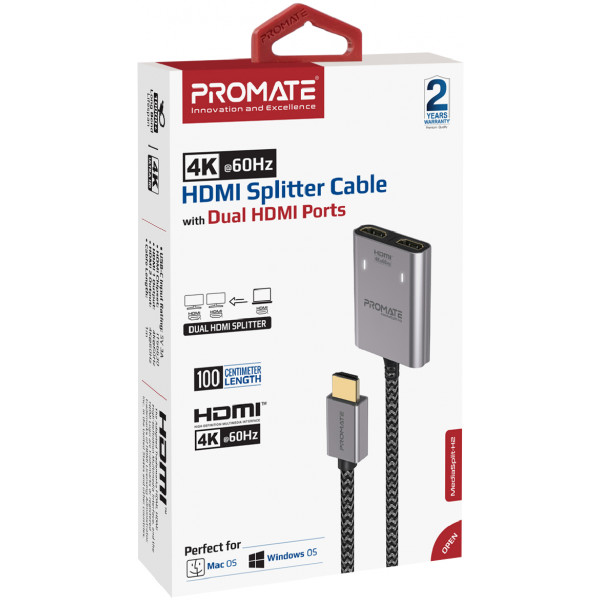Адаптер Promate HDMI - 2xHDMI (M/F) 1 м Black (mediasplit-h2.black)