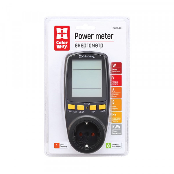 Енергометр цифровий (W/V/A/C/Hz/KWh) СolorWay для розетки (16A/3680W) (CW-VM16-02D)