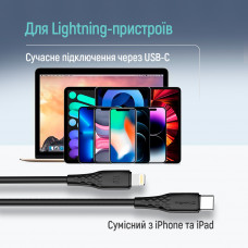 Кабель ColorWay USB Type-C - Lightning (M/M), textured PVC, 3А, 1 м, Black (CW-CBPDCL094-BK)