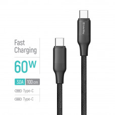 Кабель ColorWay USB Type-C - USB Type-C (M/M), TPE embossed, 3А, 1 м, Black (CW-CBPDCC101-BK)