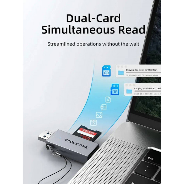 Кардрідер Cabletime USB3.0 A + USB Type-C, SD/TF, 5Gbps (CD40G)