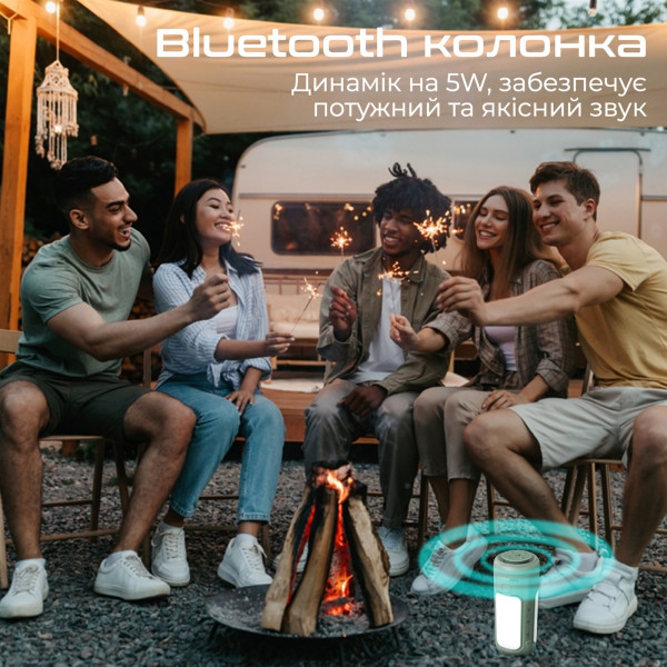 Ліхтарик кемпінговий Promate з Bluetooth колонкою та вбудованим повербанком на 6000 мАг Green (campmate-4)