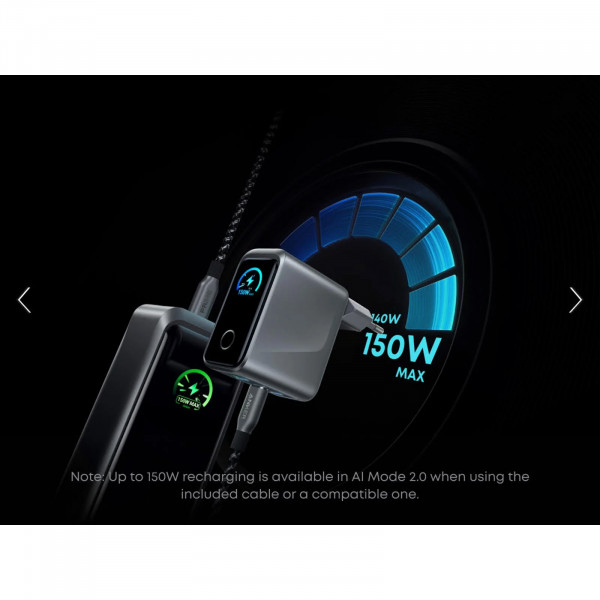 Мережевий зарядний пристрій Anker GaN Prime Charger 160W, 3xUSB-C, Display Silver (A2687341)