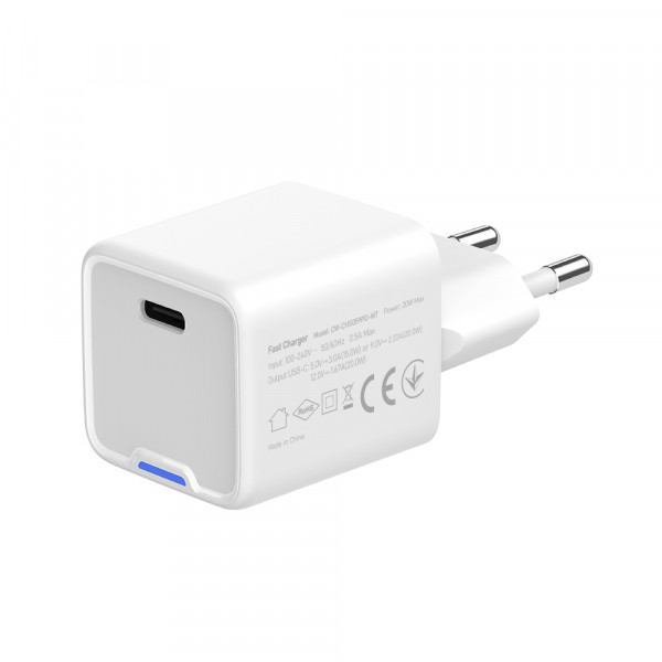 Мережевий зарядний пристрій ColorWay GaN Mini 20W PD Port PPS USB-C White (CW-CHS059PD-WT)