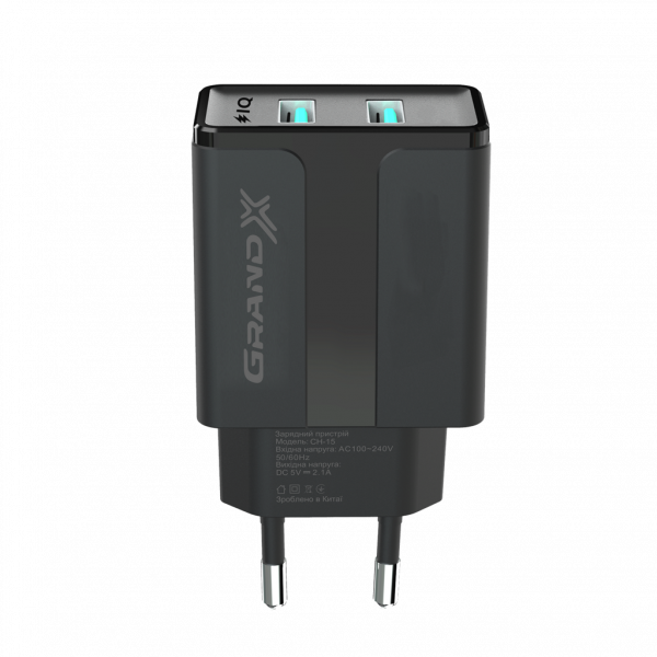 Мережевий зарядний пристрій Grand-X CH-15B (2xUSB 2.4A) Black