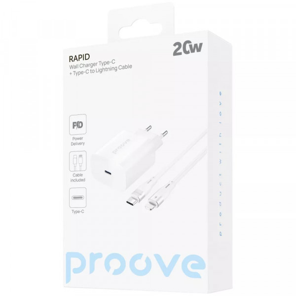 Мережевий зарядний пристрій Proove Rapid 20W White (WCRP20012102) + кабель Lightning