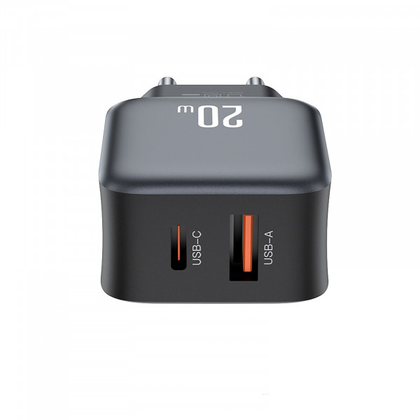 Мережевий зарядний пристрій XO L154 (1USB-С, 1USB, 3А) PD, QC 3.0 Black (L154.black)