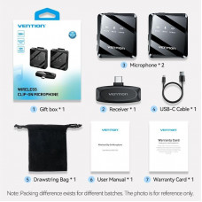 Мікрофон Vention USB Type-C 2-Pack Wireless Lavalier Black (NCBB0)