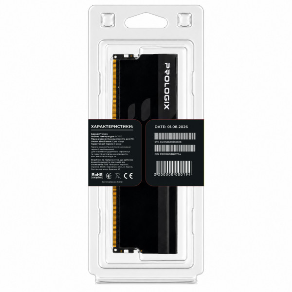Модуль пам`ятi DDR4 16GB/3200 Prologix Onyx Black (PRO16GB3200YB4)