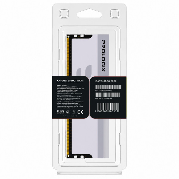 Модуль пам`ятi DDR4 8GB/3200 Prologix Onyx White (PRO8GB3200YW4)