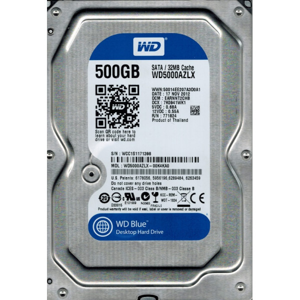 Накопичувач HDD SATA 500GB WD Blue 7200rpm 32MB (WD5000AZLX) Refurbished