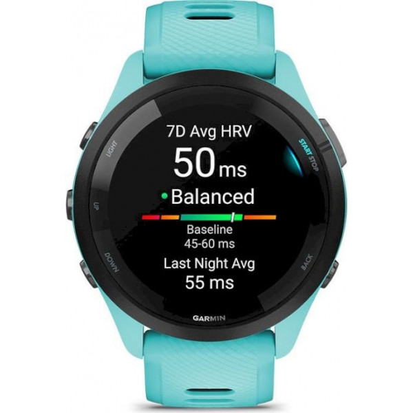 Смарт-годинник Garmin Forerunner 265 Black Bezel with Aqua Case and Aqua/Black Silicone Band (010-02810-12)