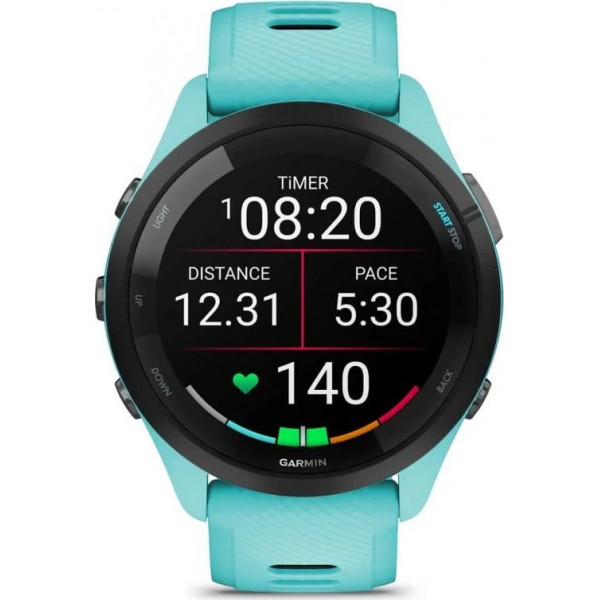 Смарт-годинник Garmin Forerunner 265 Black Bezel with Aqua Case and Aqua/Black Silicone Band (010-02810-52)