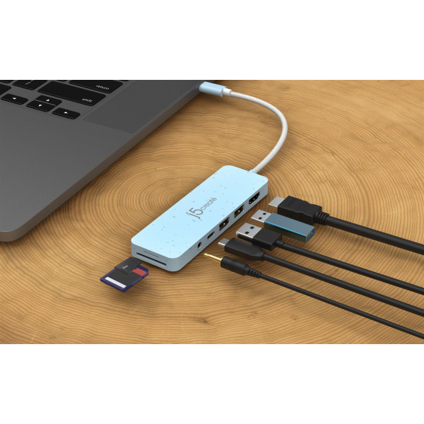 USB-хаб J5create USB-C 6-в-1 Cyan (JCD373EC-N)
