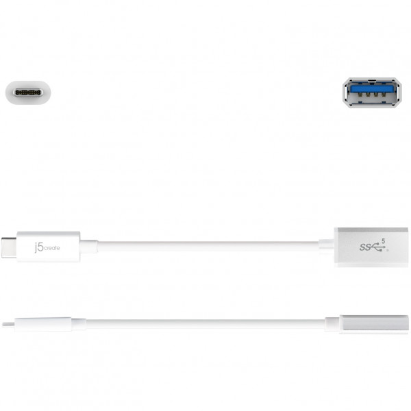 Адаптер J5create USB-C - USB (M/F), 0.1 м, White (JUCX05-N)