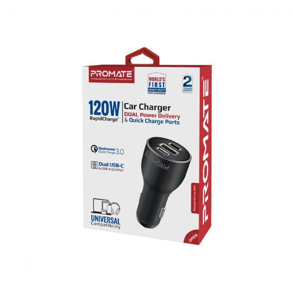 Автомобільний зарядний пристрій Promate PowerDrive-120 120W Black