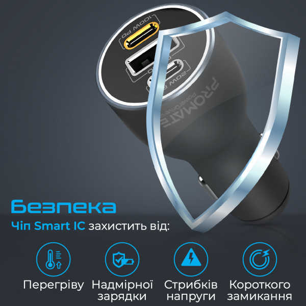 Автомобільний зарядний пристрій Promate PowerDrive-120 120W Black