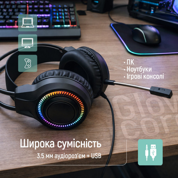 Гарнітура СolorWay GlowCore RGB Black (CW-HPG02BK)