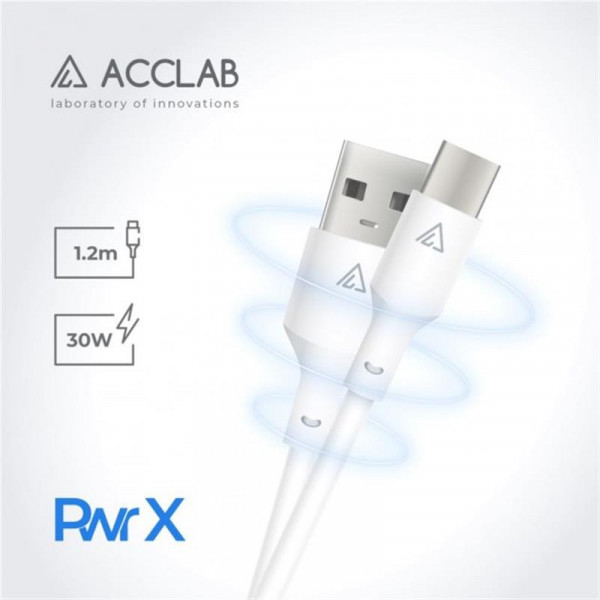 Кабель ACCLAB PwrX USB - USB Type-C (M/M), 30 W, 1.2 м, White (1283126559532)