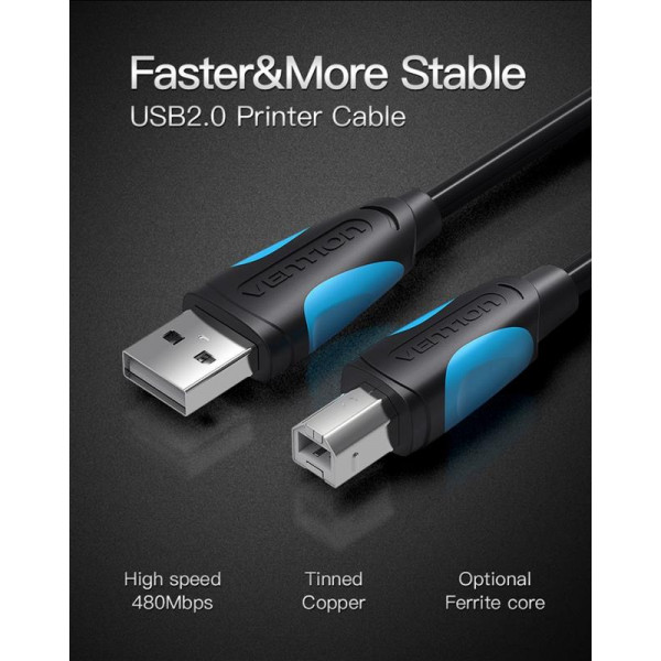 Кабель для принтера Vention USB - USB Type-B (M/M), 1 м, Black (VAS-A16-B100)