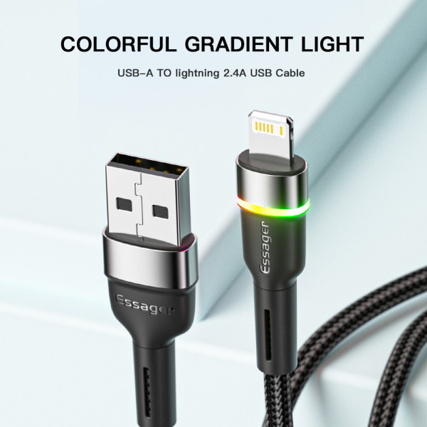 Кабель Essager Colorful LED USB - Lightning (M/M), 1 м Black (EXCL-XCD01)