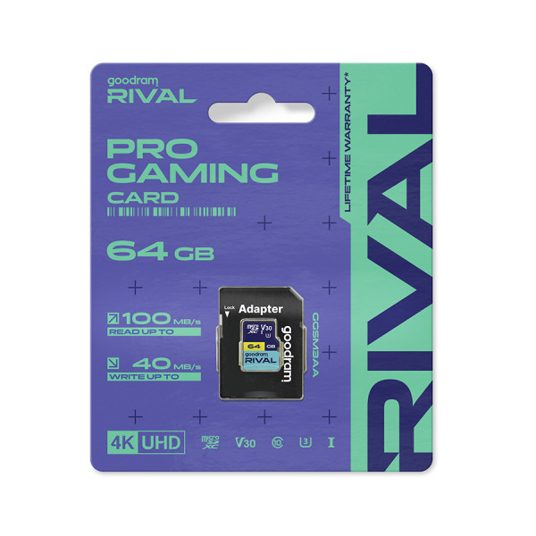 Карта пам`яті MicroSDXC 64GB UHS-I/U3 Class 10 Goodram RIVAL M3AA R100/W70MB/s + SD-adapter (GGSM3AA-0640R12)