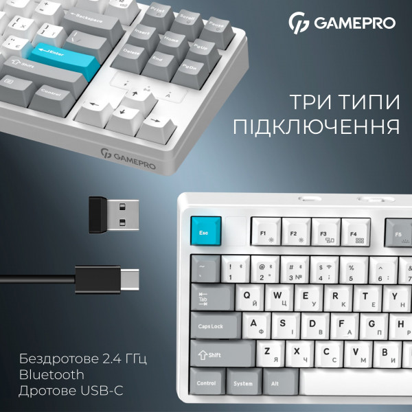 Клавіатура бездротова GamePro Asgard Ragnar Keychron Super Red Switch White (MK285WH)