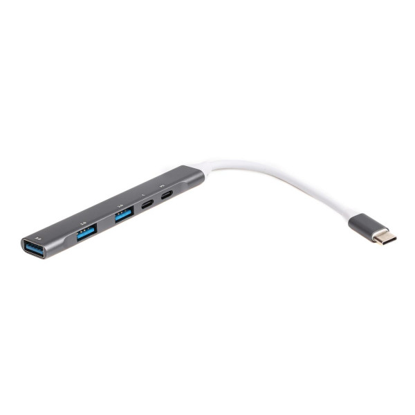 Концентратор USB Type-C Maxxter 1xUSB-A 3.0, 2xUSB-A 2.0, 1xUSB-C (PD100W charging), 1хUSB-C Gray (HU3C-4P1PD-01)