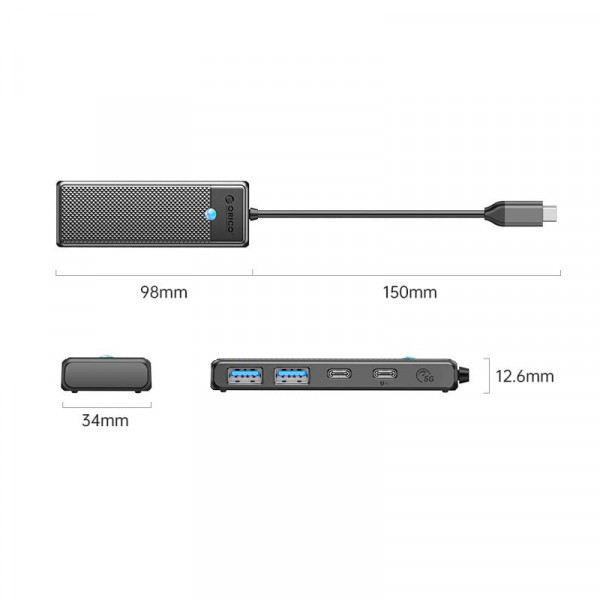 Концентратор USB Type-C Orico PAPW Series PAPW2AC-C3-015-BK-EP Black (CA914210)