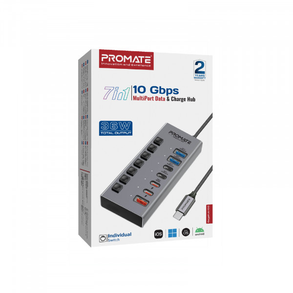 Концентратор USB Type-C Promate Gegahub-10G 7 in 1 Grey (gegahub-10g)