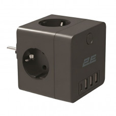 Мережевий адаптер 2E 4xТип F, 16A, 3xUSB-A, 1x USB-C, чорний (2E-AD431BK)