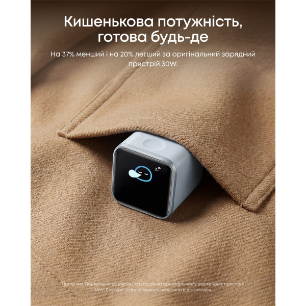 Мережевий зарядний пристрій Anker Nano Charger 45W USB-C Smart Display Misty Blue (A121DG31)