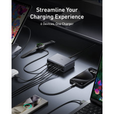 Мережевий зарядний пристрій Anker PowerPort GaNPrime 200W 4xUSB Type-C, 2xUSB Type-A Black (A2683341)