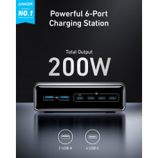 Мережевий зарядний пристрій Anker PowerPort GaNPrime 200W 4xUSB Type-C, 2xUSB Type-A Black (A2683341)